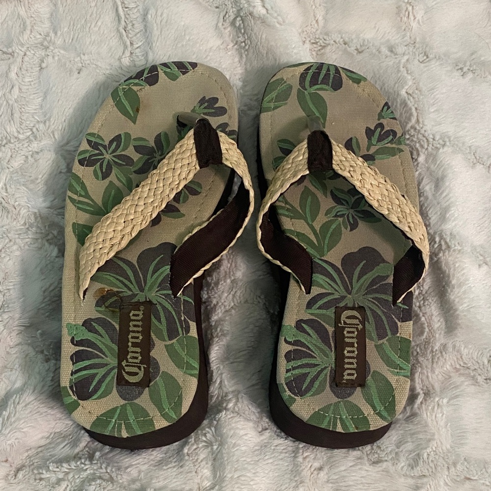 Y2K Corona Tropical Green and Cream Flip Flops